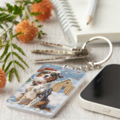 Australischer Shepherd Winter Wonderland Weihnacht Schlüsselanhänger (Vorderseite rechts)