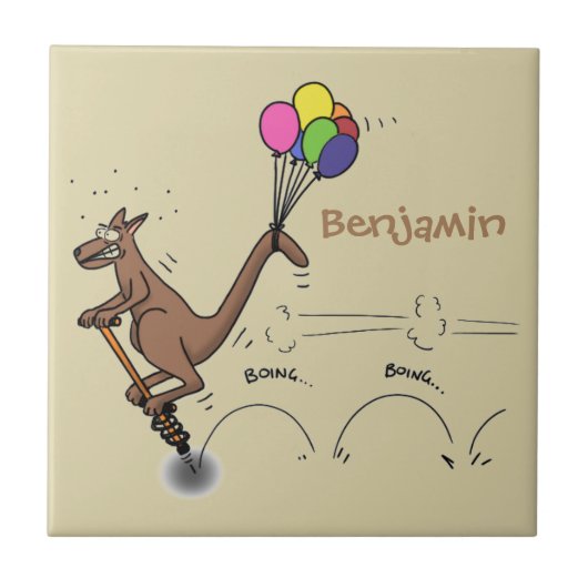 Australischer Spaß Kangaroo Cartoon Illustration Fliese (Vorderseite)