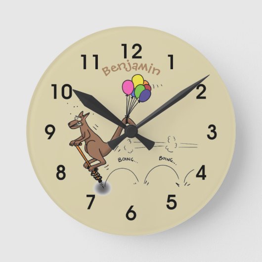 Australischer Spaß Kangaroo Cartoon Illustration Runde Wanduhr (Vorderseite)
