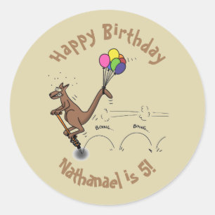 Australischer Spaß Kangaroo Cartoon Illustration Runder Aufkleber