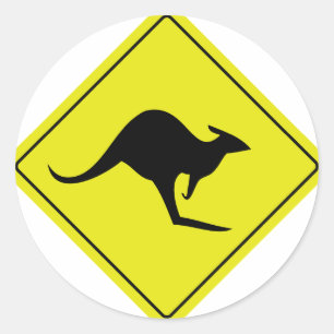 australischer Straßenschild Känguru Runder Aufkleber