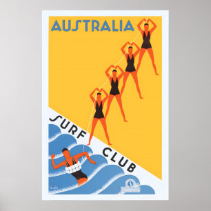 Australischer Surf Club 1930er Jahre Vintage Style Poster