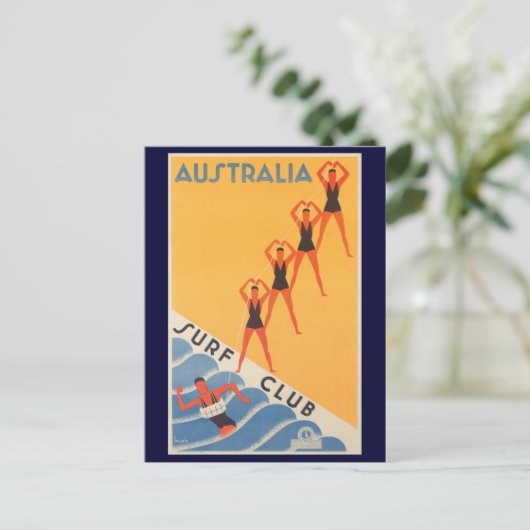 Australischer Surfclub Vintage Poster Postkarte (Stehend Vorderseite)