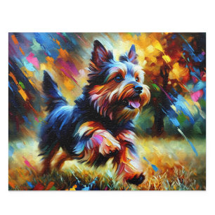 Australischer Terrier Acryl-Kunst: Blau und Braun Puzzle