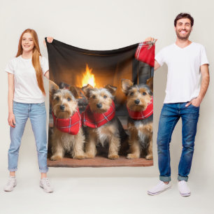 Australischer Terrier am Kamin Weihnachten Fleecedecke