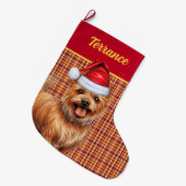 Australischer Terrier Dog Kariert mit Name Großer Weihnachtsstrumpf (Vorderansicht (hängend))