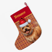 Australischer Terrier Dog Kariert mit Name Großer Weihnachtsstrumpf (Rückseite (Hängend))