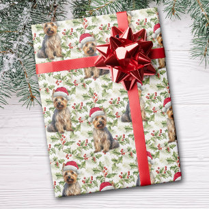 Australischer Terrier Hund Weihnachtsmannmütze Wei Geschenkpapier