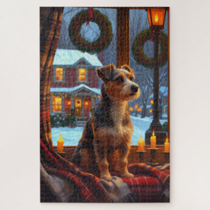 Australischer Terrier mit Weihnachtsbeleuchtung Puzzle