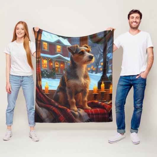 Australischer Terrier mit Weihnachtslichtern Feier Fleecedecke (Beispiel)