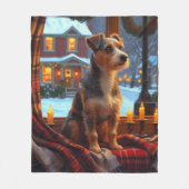 Australischer Terrier mit Weihnachtslichtern Feier Fleecedecke (Vorderseite)