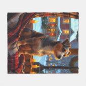 Australischer Terrier mit Weihnachtslichtern Feier Fleecedecke (Vorderseite (Horizontal))