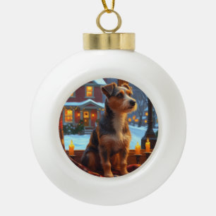 Australischer Terrier mit Weihnachtslichtern Feier Keramik Kugel-Ornament