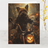 Australischer Terrier Riding Motorrad Halloween Karte (Gelbe Blume)