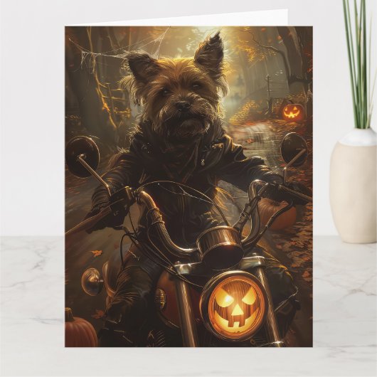 Australischer Terrier Riding Motorrad Halloween Karte (Vorderseite)