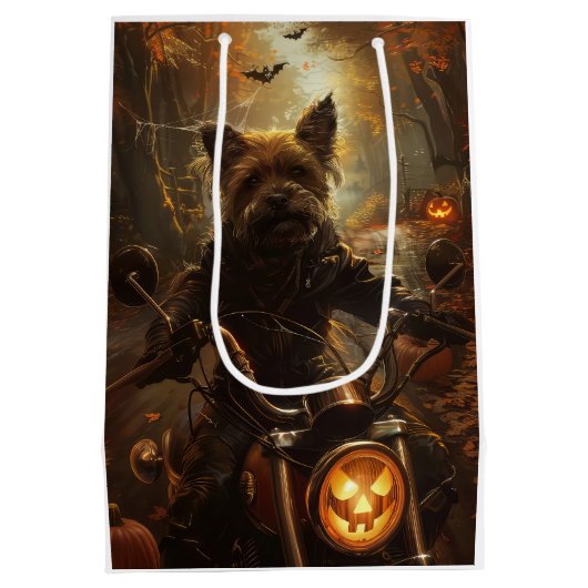 Australischer Terrier Riding Motorrad Halloween Mittlere Geschenktüte (Rückseite)