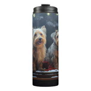 Australischer Terrier Schnee-Schlitten Weihnachtsd Thermosbecher
