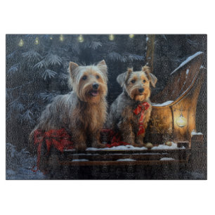 Australischer Terrier Snowy Schlitten Weihnachtsde Schneidebrett