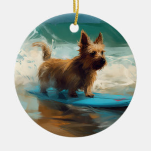Australischer Terrier Strand Surfen Malerei Keramik Ornament