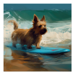 Australischer Terrier Strand Surfen Malerei Poster