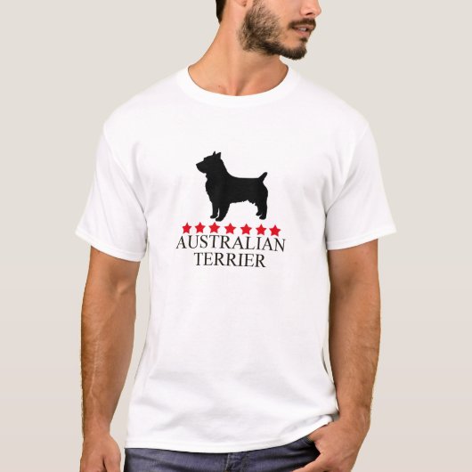 Australischer Terrier-T - Shirt mit roten Sternen (Vorderseite)