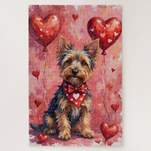 Australischer Terrier Valentine Hund Kunst mit Her Puzzle