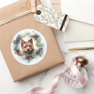 Australischer Terrier Weihnachtskranz Festlicher H Runder Aufkleber