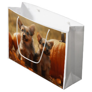 Australischer Terrier Welpe Herbstvergnügen Kürbis Große Geschenktüte