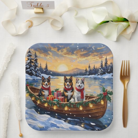 Australischer Tierzüchterhund Weihnachtsboot Urlau Pappteller (Hochzeit)