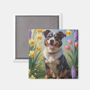 Australischer Treibhund Frühlingsblumen Malerei Magnet