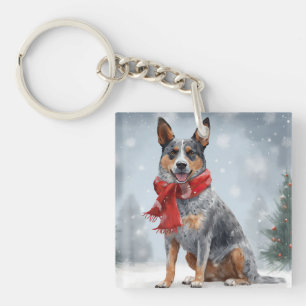 Australischer Treibhund im Schnee Weihnachten Schlüsselanhänger