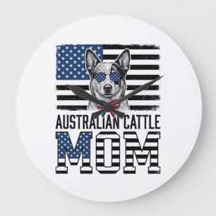 Australischer Tüderhund-Mutter Patriotisches Vinta Große Wanduhr