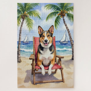 Australischer Türrüdenhund Strand Szene Puzzle