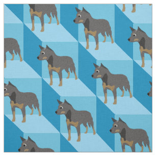 Australischer Vieh-Hund auf blauen Würfeln Stoff