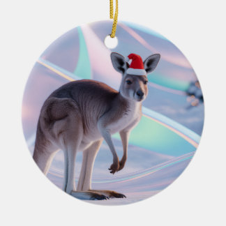 Australischer Weihnachtskangaroo + Santa-Hut-Feier Keramik Ornament