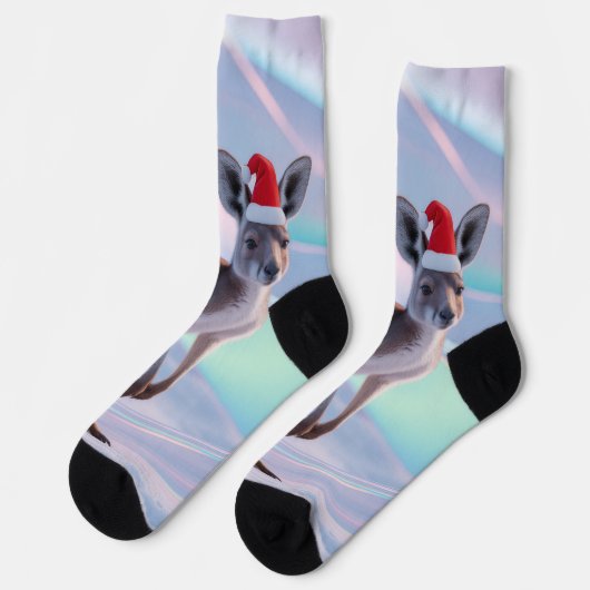 Australischer Weihnachtskänguru – Santa-Hut-Feiert Socken (Linkes Detail)