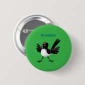Australischer Willie Wagtail Cartoon Button (Vorne & Hinten)