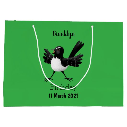 Australischer Willie Wagtail Cartoon Große Geschenktüte (Rückseite)