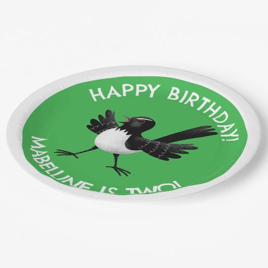 Australischer Willie Wagtail Cartoon Pappteller (Schrägansicht)