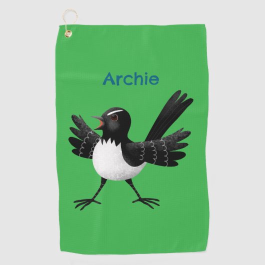 Australischer Willie Wagtail Cartoon personalisier Golfhandtuch (Vorderseite)