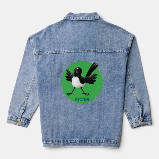 Australischer Willie Wagtail Cartoon personalisier Jeansjacke (Rückseite)
