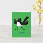 Australischer Willie Wagtail Cartoon personalisier Karte (Gelbe Blume)