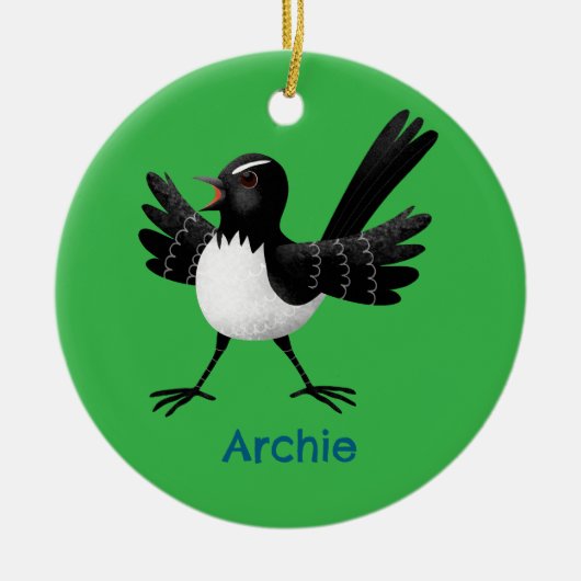 Australischer Willie Wagtail Cartoon personalisier Keramik Ornament (Vorne)