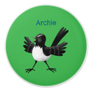 Australischer Willie Wagtail Cartoon personalisier Keramikknauf