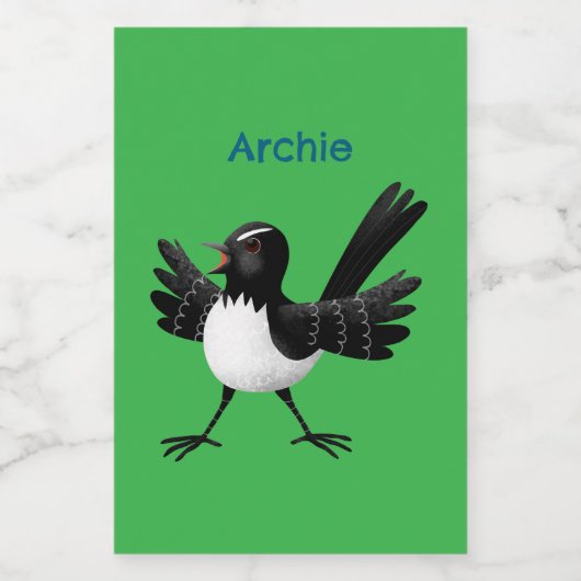 Australischer Willie Wagtail Cartoon personalisier Lebensmitteletikett (Einzelnes Label)