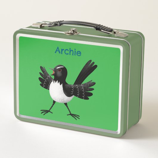 Australischer Willie Wagtail Cartoon personalisier Metall Brotdose (Vorderseite)