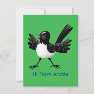 Australischer Willie Wagtail Cartoon personalisier Postkarte