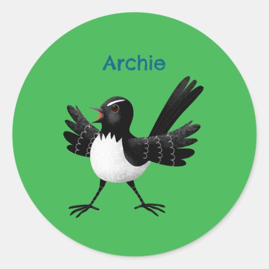 Australischer Willie Wagtail Cartoon personalisier Runder Aufkleber (Vorderseite)