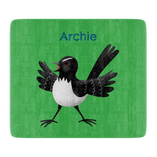 Australischer Willie Wagtail Cartoon personalisier Schneidebrett (Vorderseite)