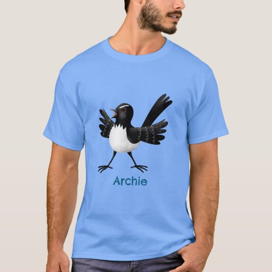 Australischer Willie Wagtail Cartoon personalisier T-Shirt (Vorderseite)